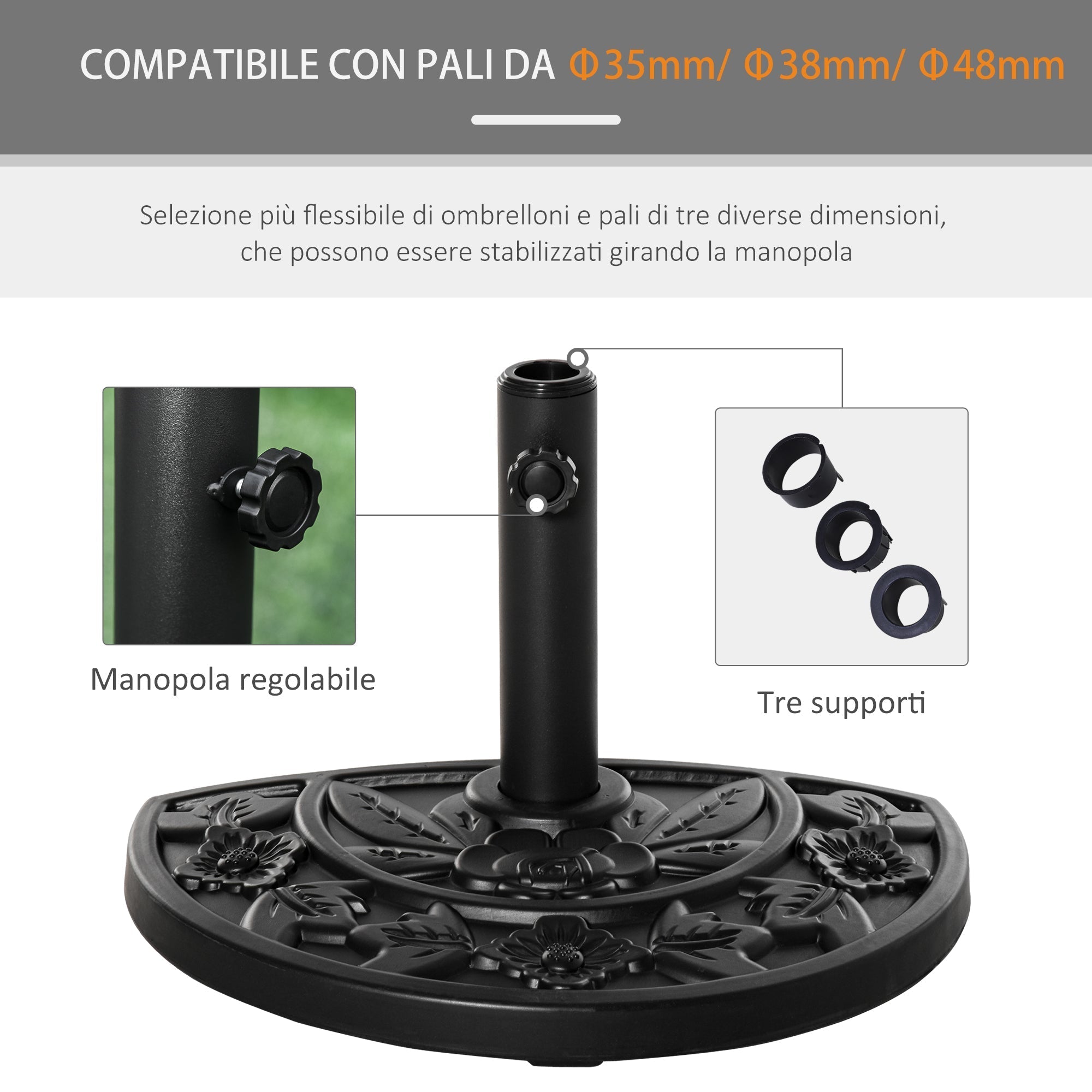 Garden Umbrella Base with 35mm / 38mm / 48mm Pole Cement Φ50x32x32cm - Borge' Group Limited