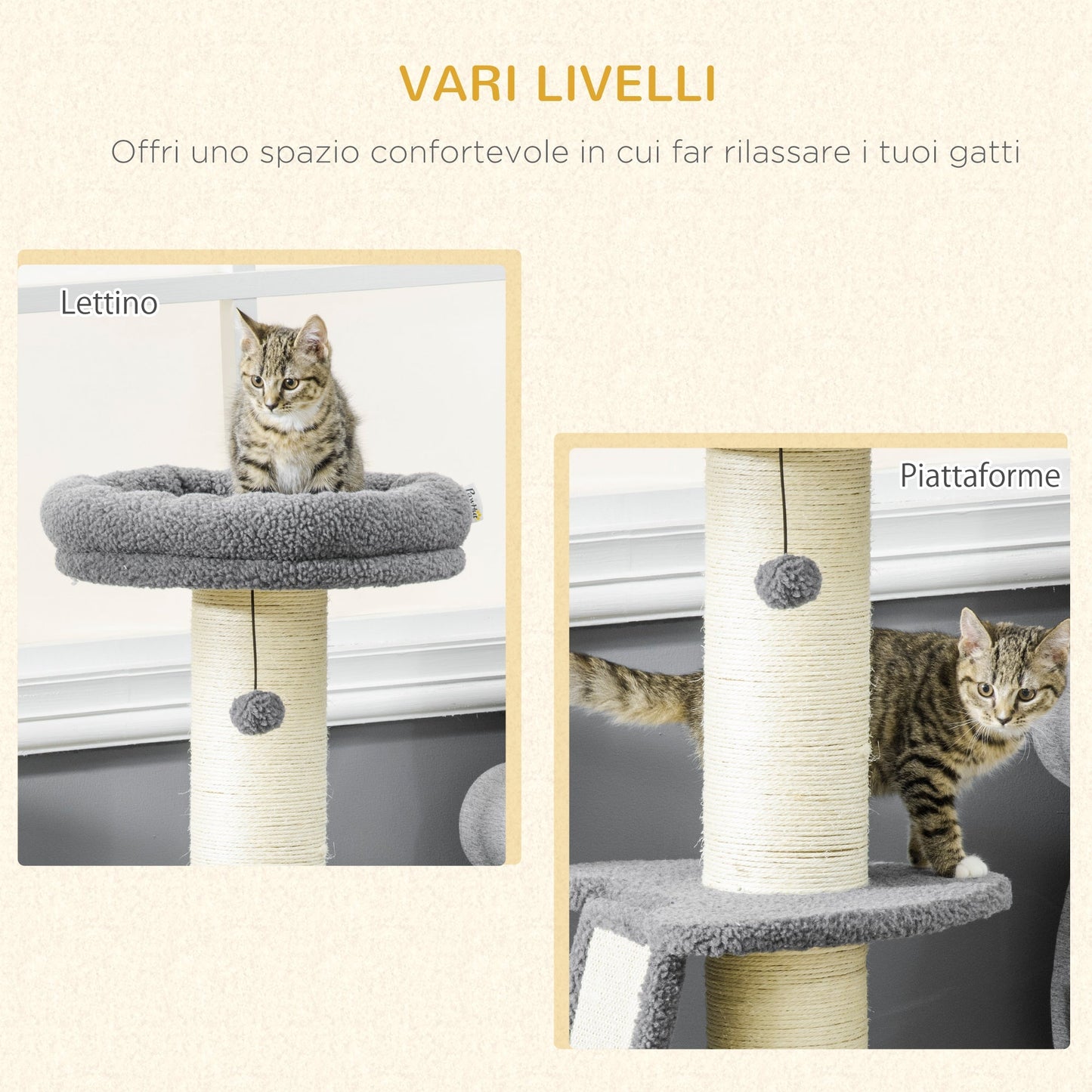 Cat Tree for cats with Scratch Pole , 48x48x92 cm - Borgè