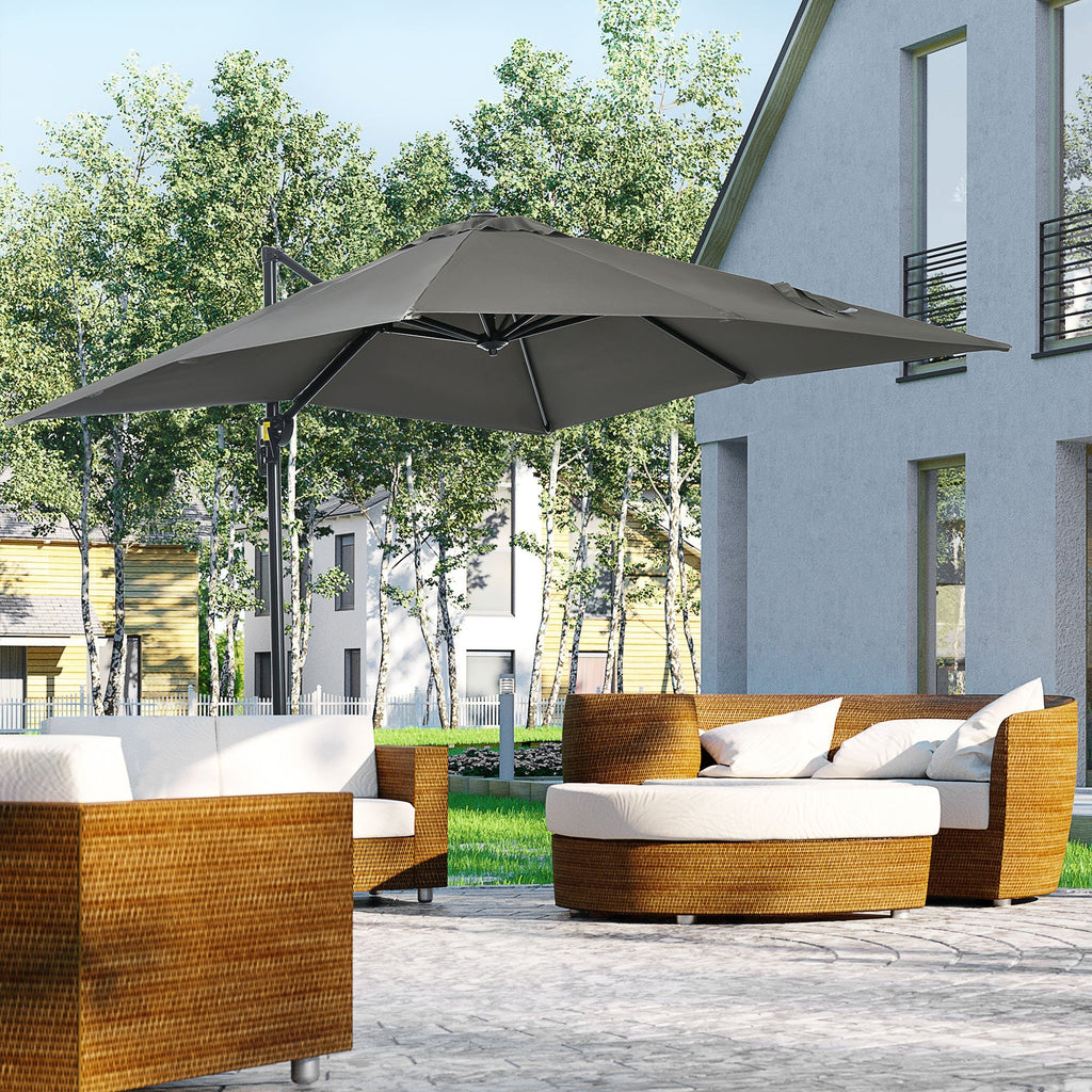 Garden Umbrella with 5-Level Adjustable Angle and 360° Rotation, 2.5x2.5 m, Grey - Borge' Group Limited