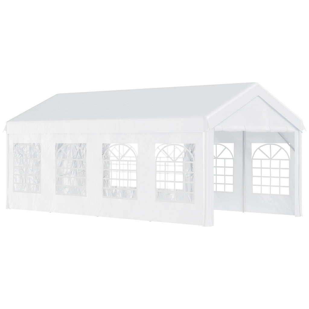 8x4m Steel Garden Gazebo with Removable Walls and Clear Windows, White - Borge' Group Limited