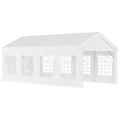 8x4m Steel Garden Gazebo with Removable Walls and Clear Windows, White - Borge' Group Limited