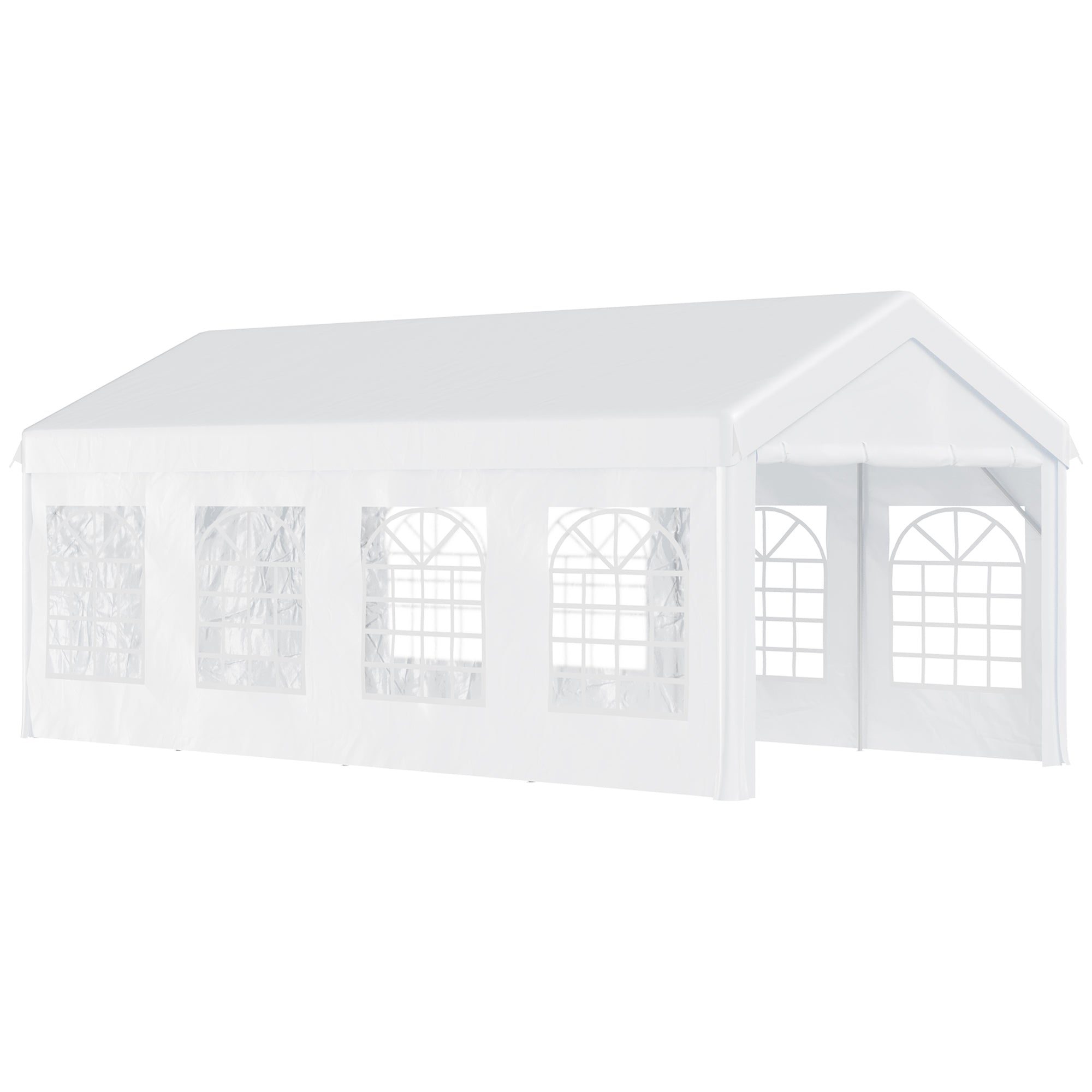 8x4m Steel Garden Gazebo with Removable Walls and Clear Windows, White - Borge' Group Limited