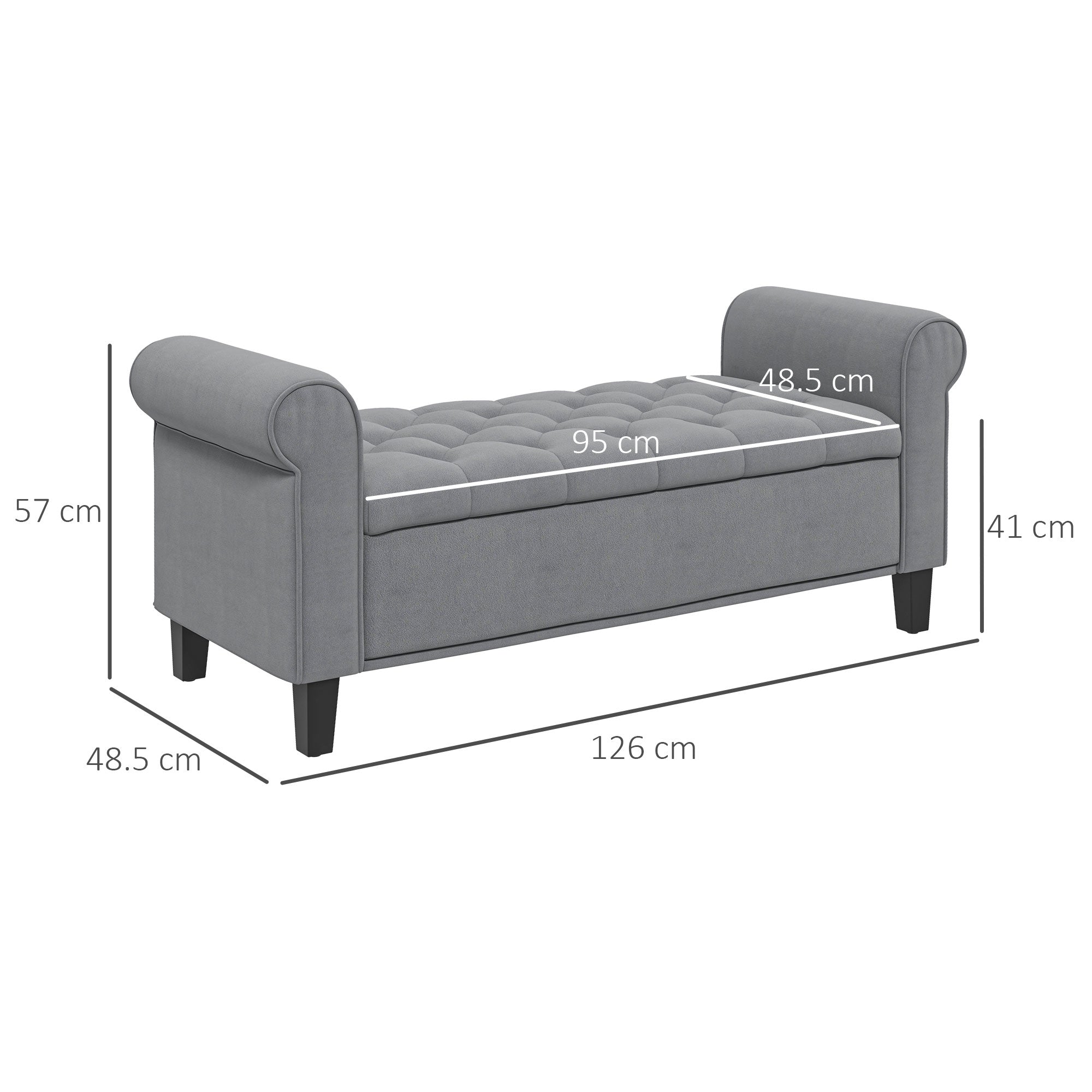 Homcom Bed Bed in Speed Fabrics With Storing And Armippers, 126x48.5x57 cm, Gray - Borgè