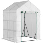 Outdoor Garden Greenhouse in Steel and PE with 2 Shelves and Roller Door, 143x143x195 cm, White - Borge' Group Limited