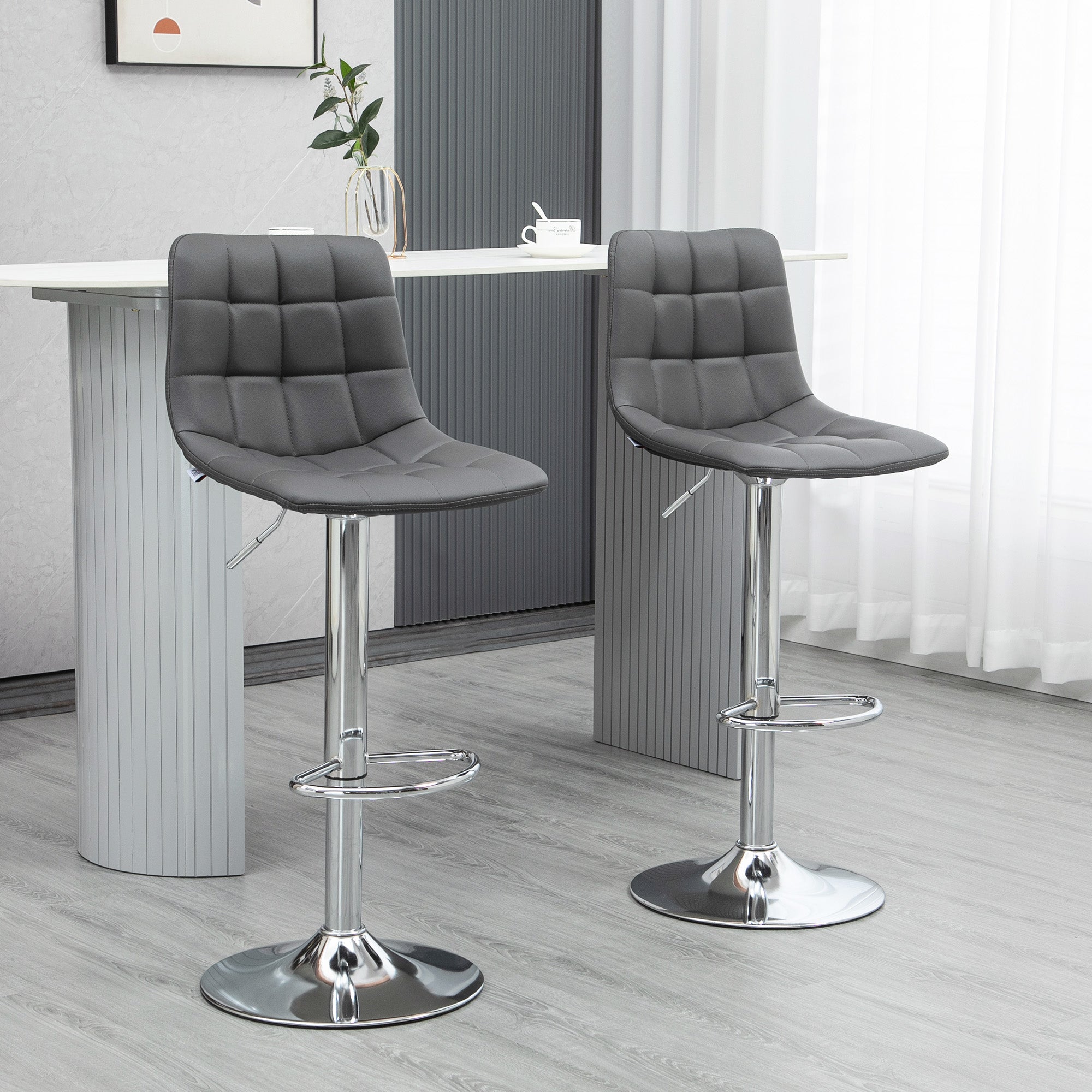 Set 2 swivel bar stools in like backs and backs, 42x45x89-110cm, Grey - Borgè