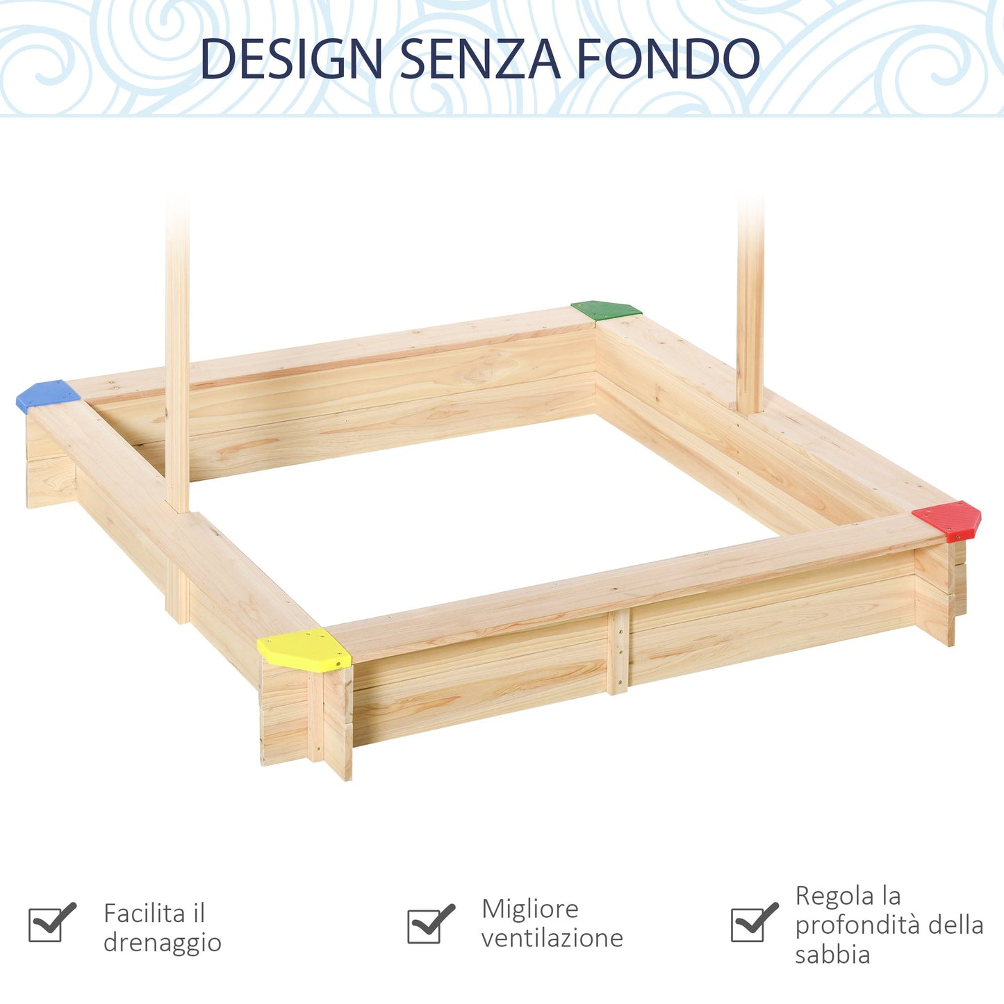 Outsunny Sabbiera For Children in Wooden Bench With Bench Adjustable Parasoles, 120x120x120cm - Borgè