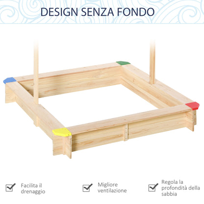 Outsunny Sabbiera For Children in Wooden Bench With Bench Adjustable Parasoles, 120x120x120cm - Borgè