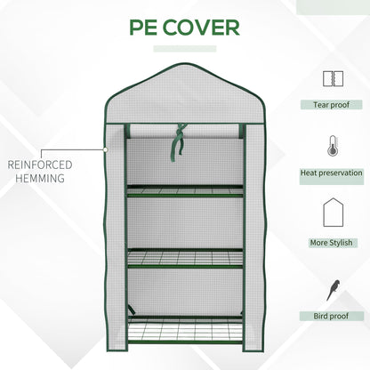 Outsunny mini garden greenhouse with pear coverage, 3 shelves and roller shutters, 59x39x127cm, white - Borgè