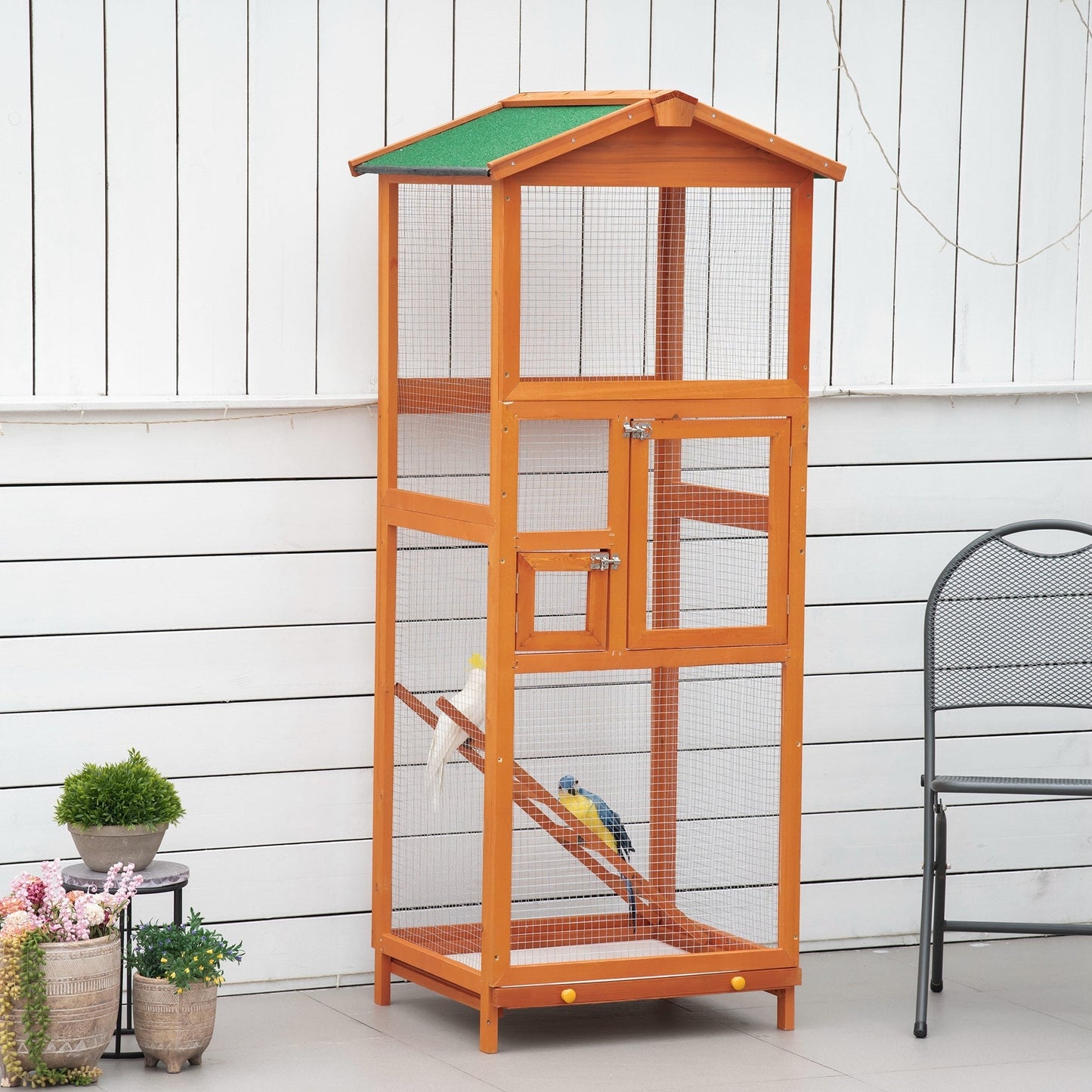 PAWHUT CAGE FOR BRIVER 165CM HIGH WOOD WOOD WITH 2 DOORS AND TRACK TRISTABLE, Orange