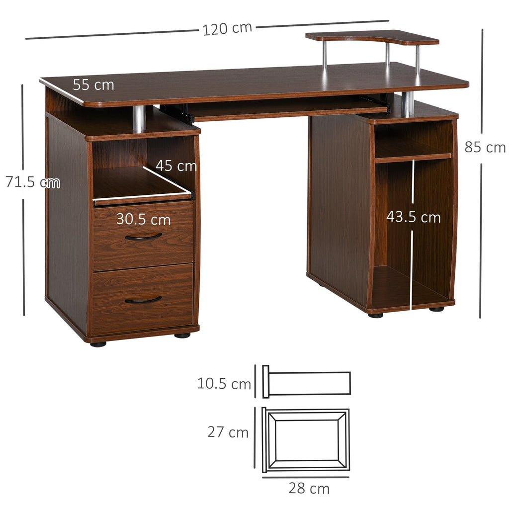 Desk PC Wooden Door With Drawers And Home Keyboard and Walnut Office - Borgè
