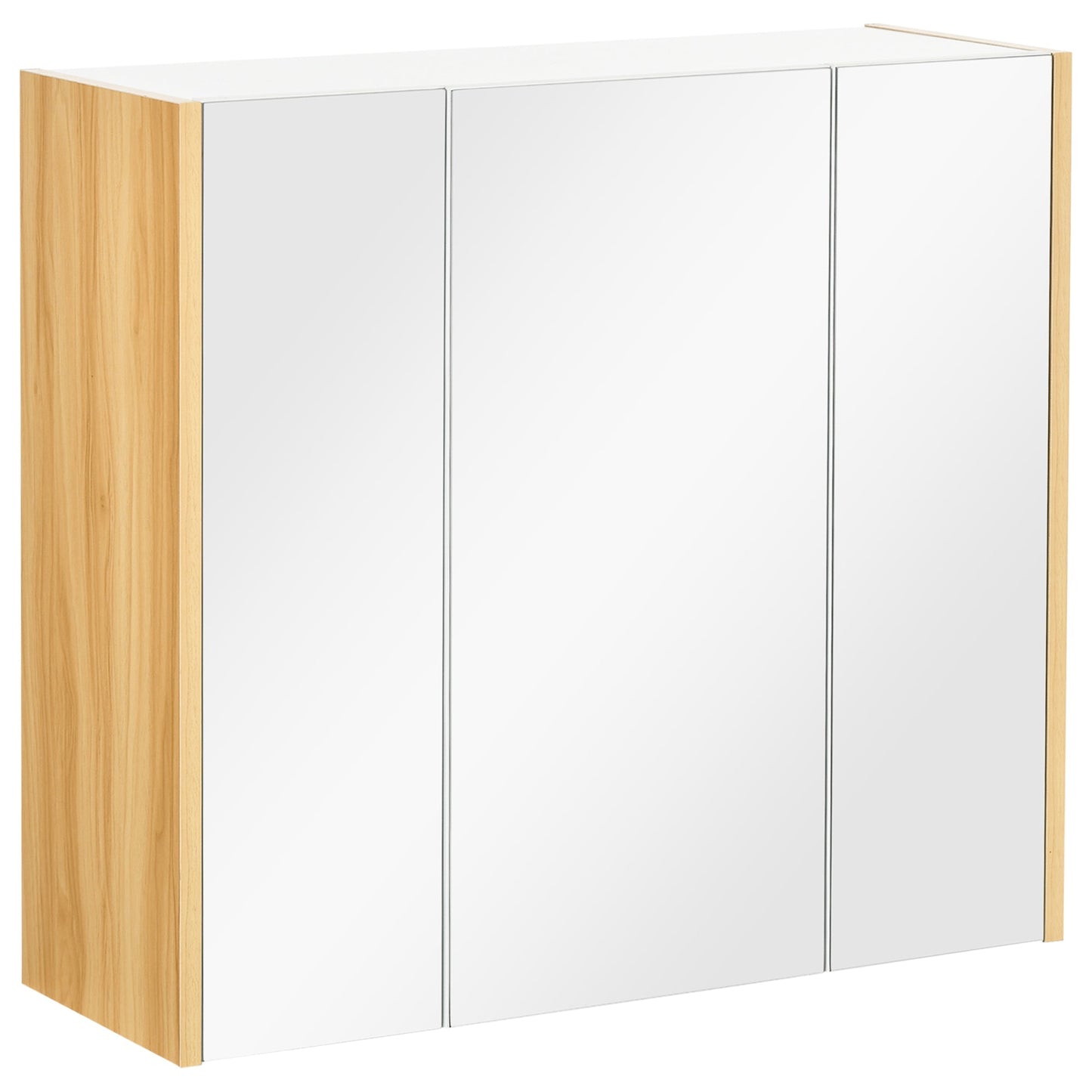 kleankin 3 -door bathroom mirror cabinet with adjustable shelves, 68x22x60cm, white - Borgè