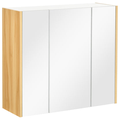 kleankin 3 -door bathroom mirror cabinet with adjustable shelves, 68x22x60cm, white - Borgè