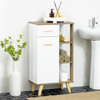 Kleankin Modern bathroom cabinet with locker, drawer and wooden shelves, 50x30x89cm, white - Borgè