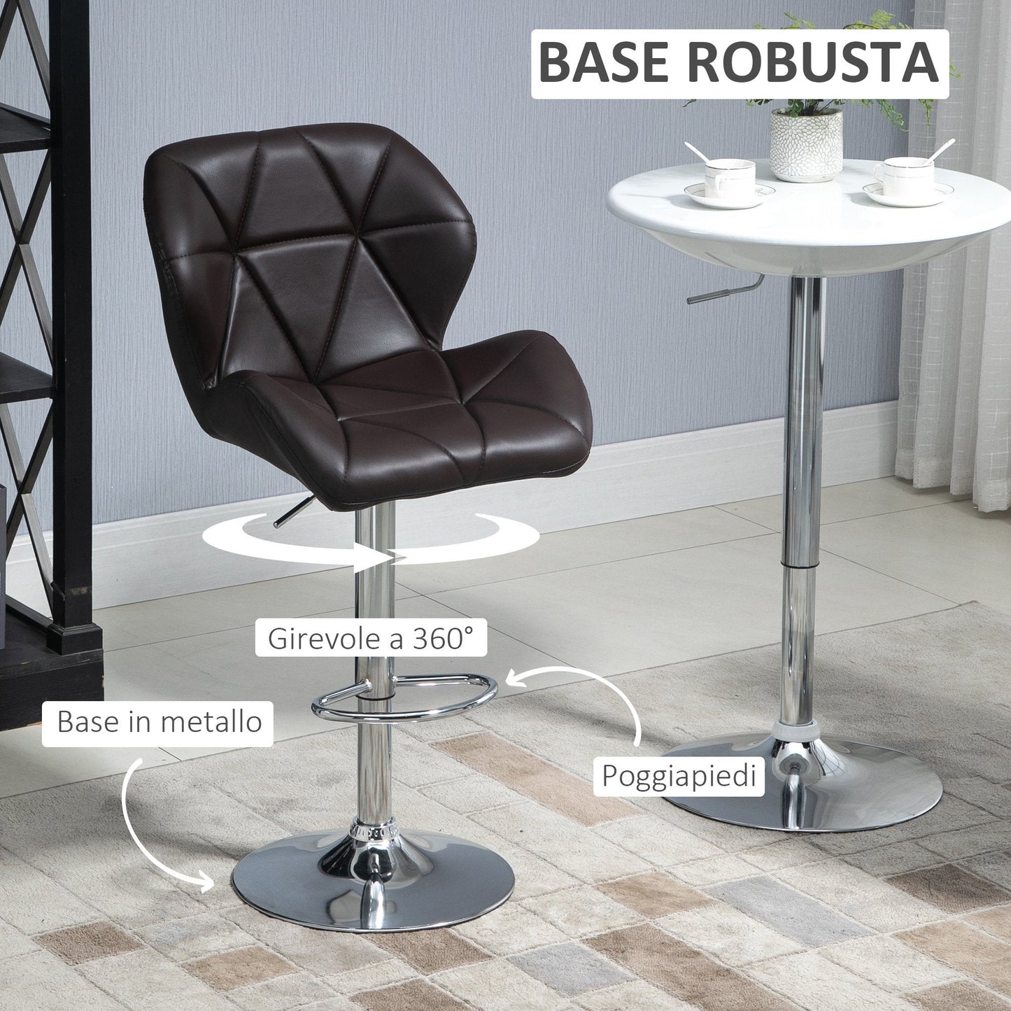 Set 2 swivel bar stools with adjustable height, similar coating and round base - brown - Borgè