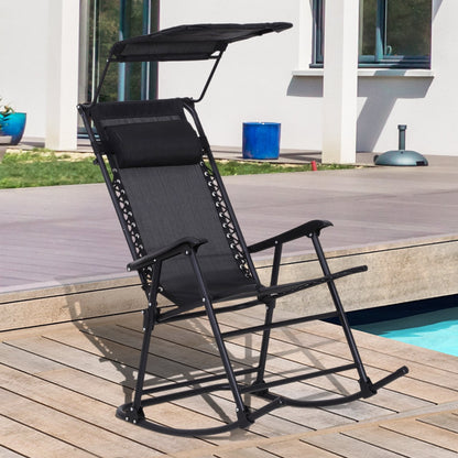 Outsunny Hydonomic Garden Handle Chair, Folding Outdoor Deckchair With Removable Roof In Steel and Texteline 105 x 64 x 125cm, Black