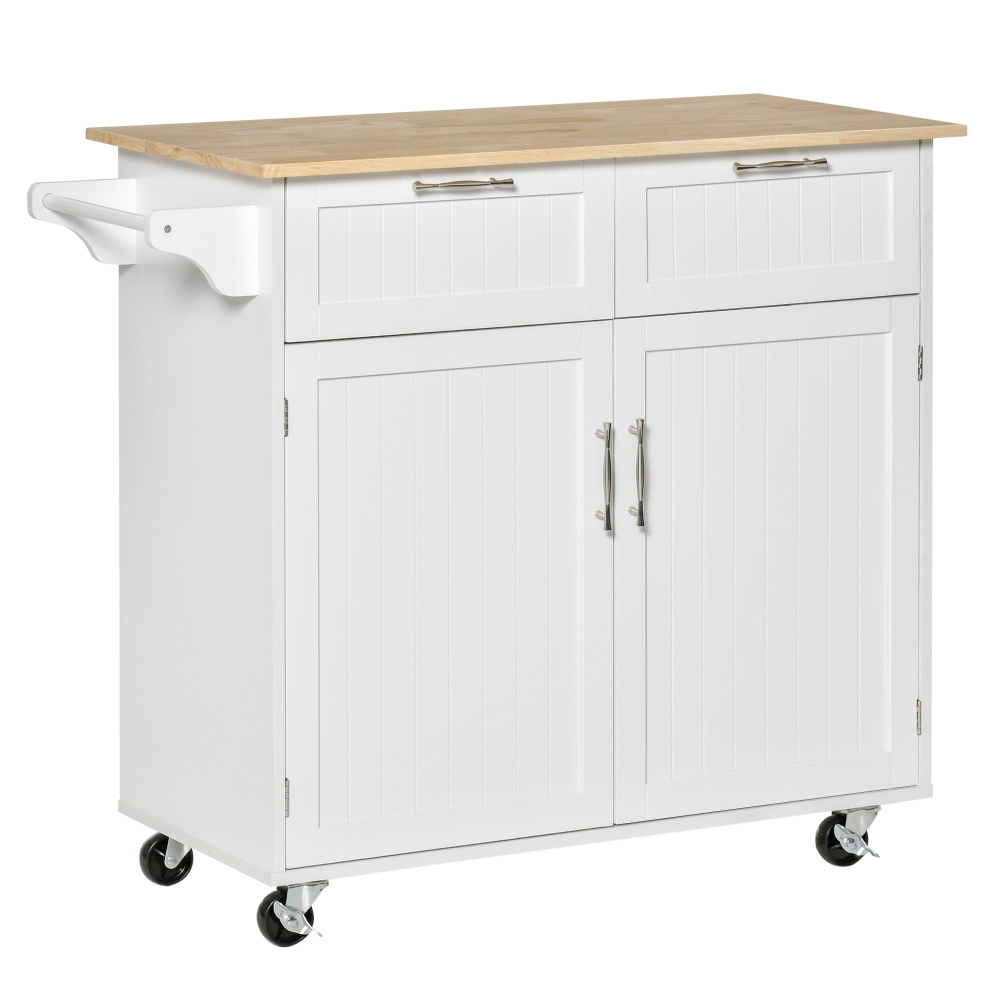 Multiuse wooden kitchen trolley with 2 drawers, 104x46x91cm - white - Borgè