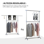 Stenter bend with adjustable height and extension, 4 swivel wheels, stainless steel and ABS, 165x48x180cm - Borgè