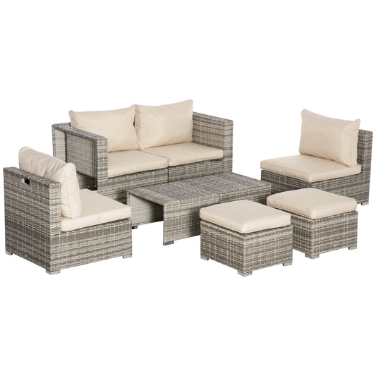 Outsunny garden living room in rattan pei 8 pieces with armchairs, tables and stools, beige, Grey - Borgè