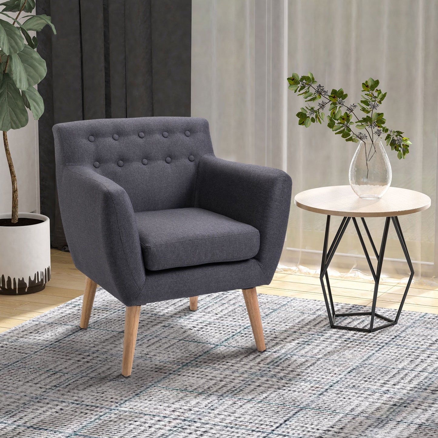 Nordic style armchair in dark Grey fabric, 68x58.5x76cm - Borgè