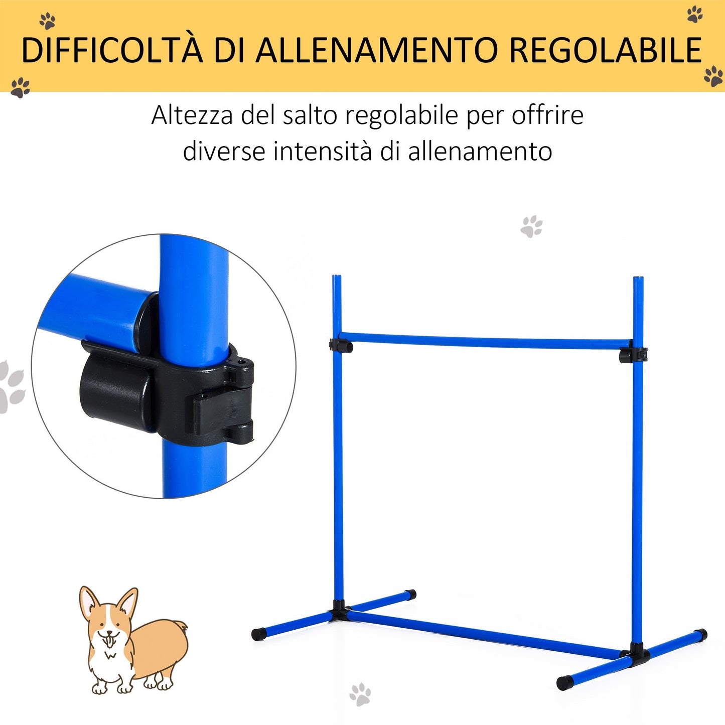 PAWHUT SET OF 4 OBSTACLES AGILITY DOG FOR DOG TRAINING AT ADVANTABLE HEIGHT WITH TRANSPORT BAG included, 99x65x94cm, Blue - Borgè