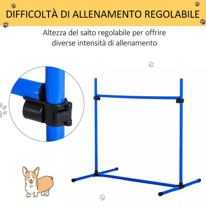 PAWHUT SET OF 4 OBSTACLES AGILITY DOG FOR DOG TRAINING AT ADVANTABLE HEIGHT WITH TRANSPORT BAG included, 99x65x94cm, Blue - Borgè