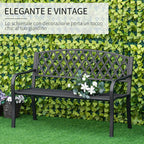 2-Seater Outdoor Bench with Armrests in Steel and Cast Iron, 128x58.5x89cm, Black - Borge' Group Limited