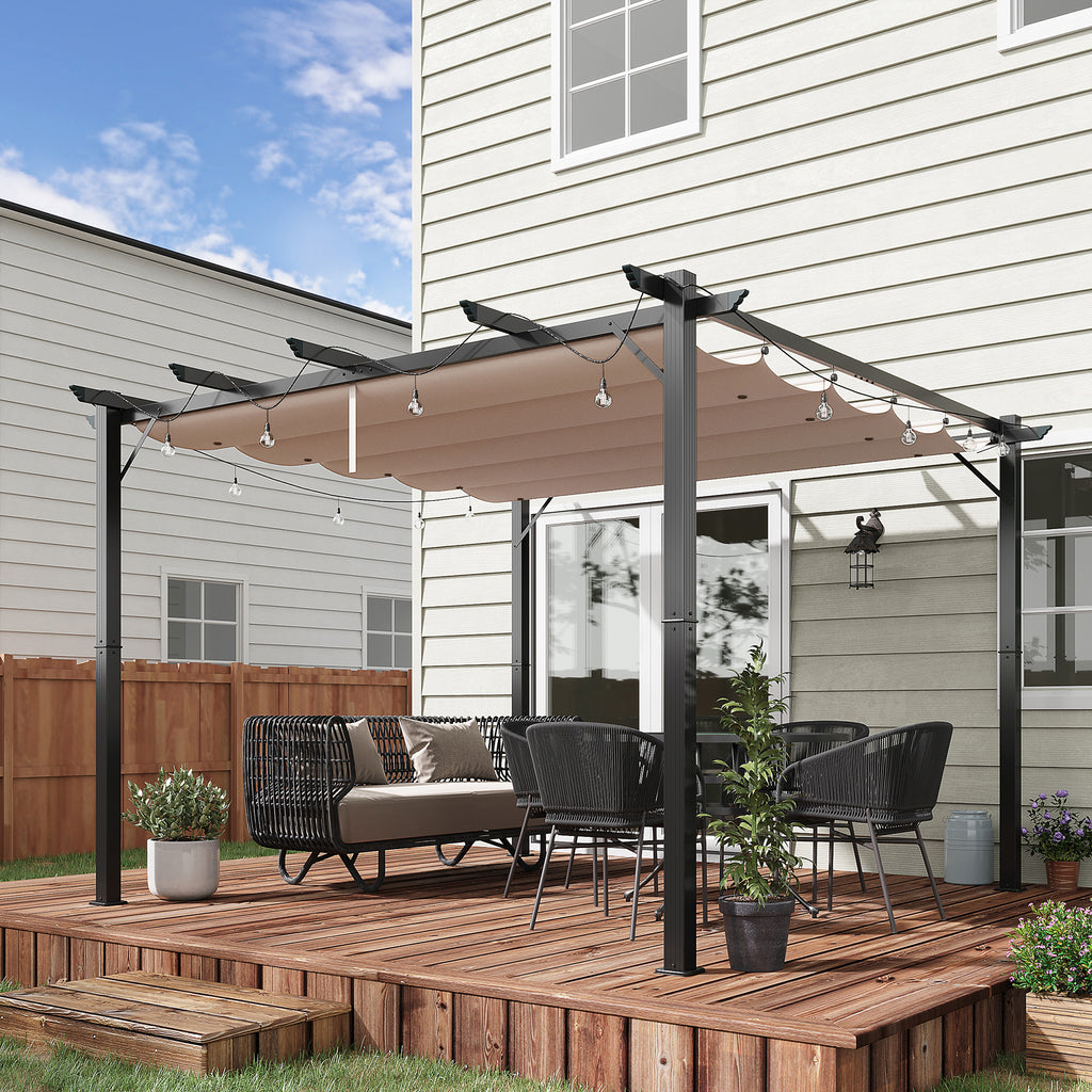 Sumptuous 3x3m Garden Pergola with Anti-UV Retractable Roof and Sleek Aluminum Frame in Grey - Borgè
