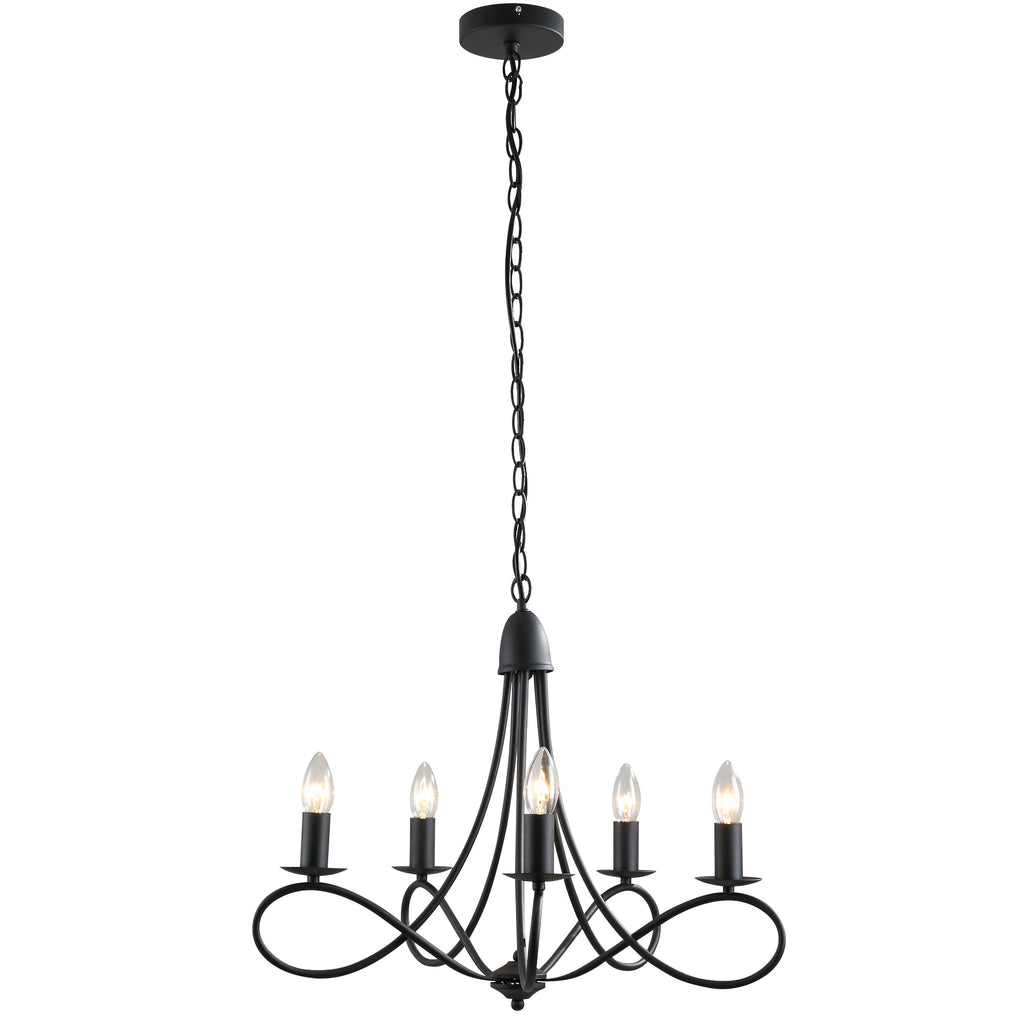 ceiling chandelier in black braided steel with 5 candles - Borgè
