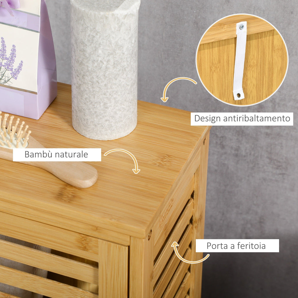 kleankin bamboo bathroom with adjustable internal shelf, 30x19.9x70 cm, wooden color - Borgè