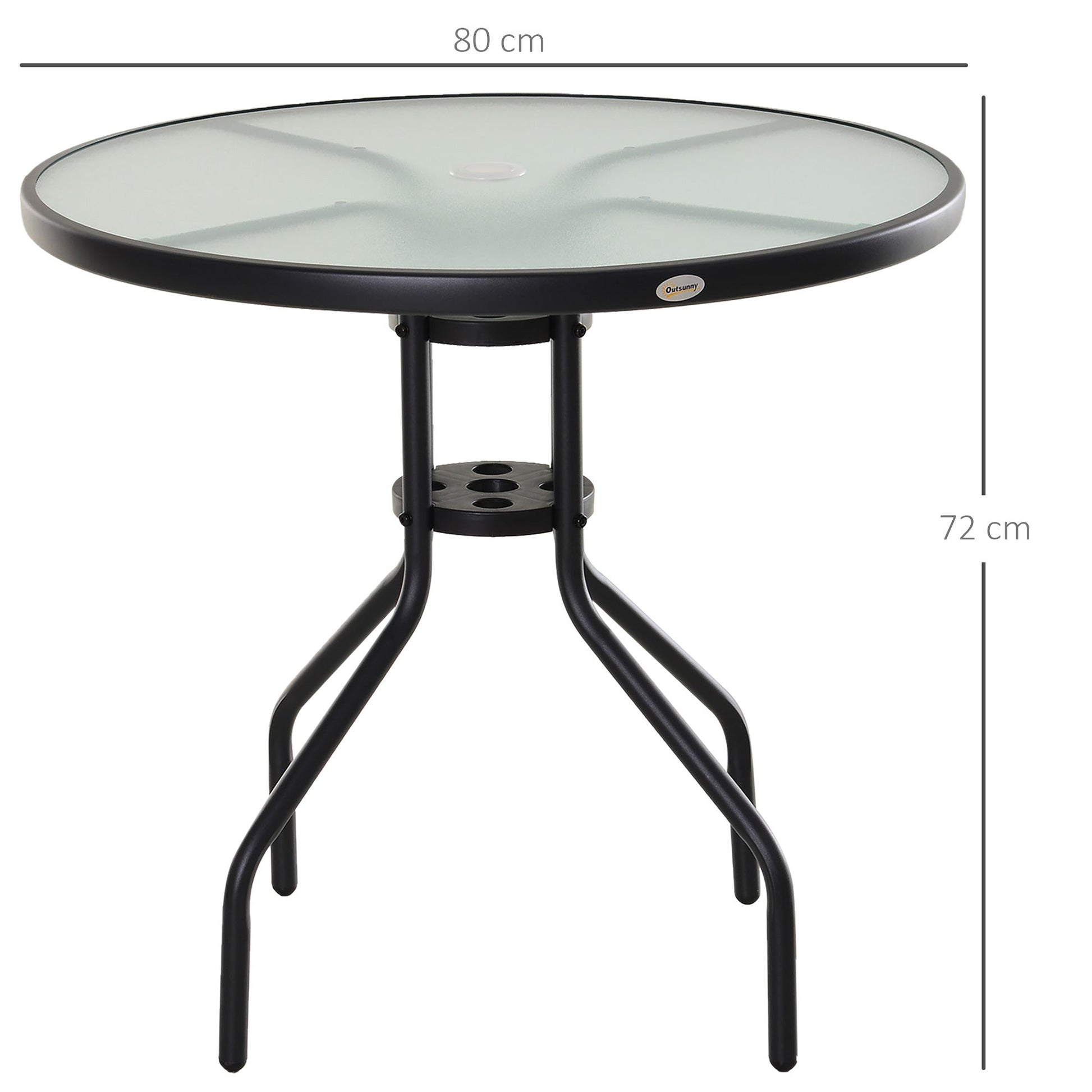 Outsunny garden table with tempered glass top and hole for steel umbrella ф80 x 72 cm black - Borgè