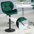 Set 2 swivel bar stools with adjustable height, velvet coating and round base - green - Borgè