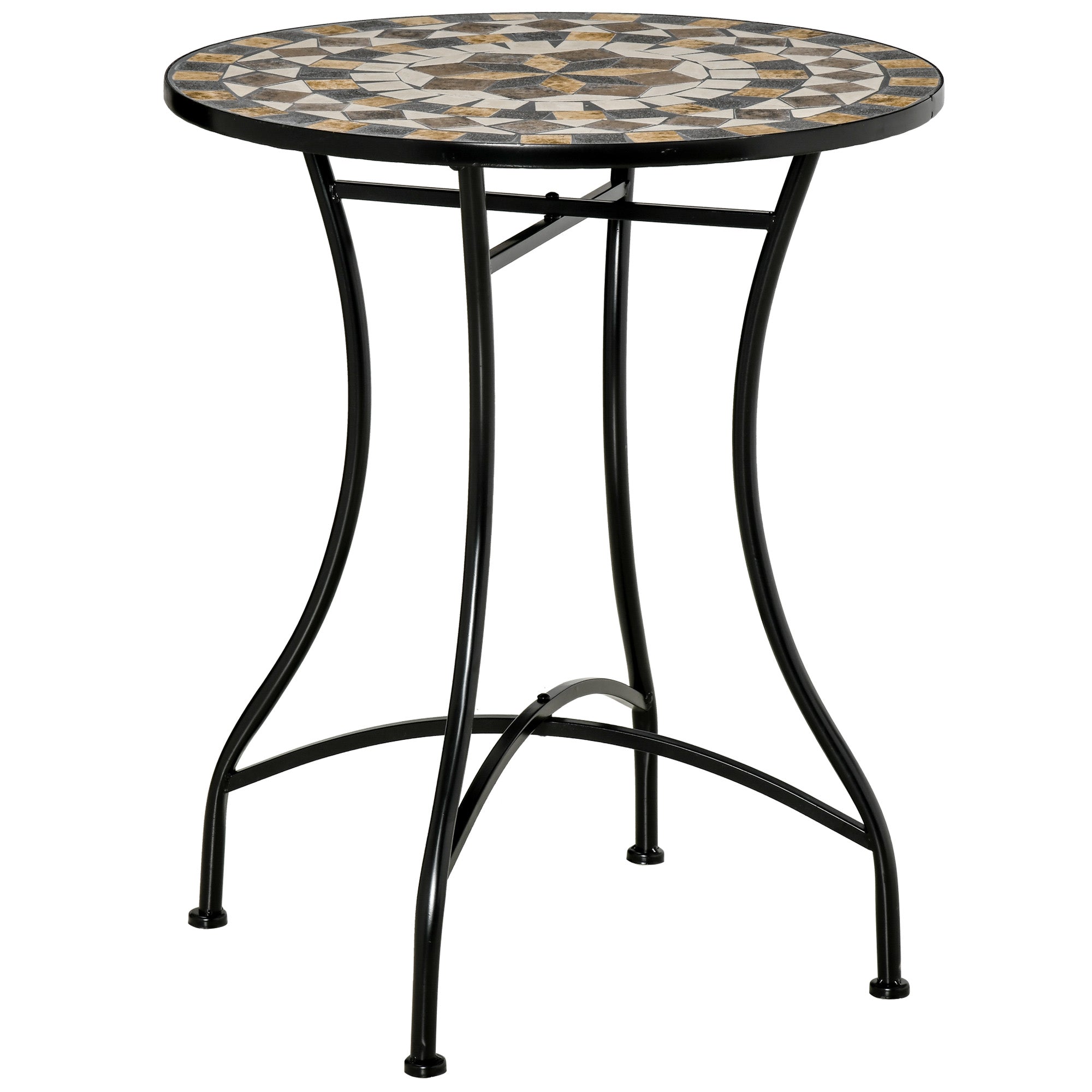 Round Metal and Mosaic Garden Table for Outdoor and Indoor Use, 60x71cm, Black - Borge' Group Limited