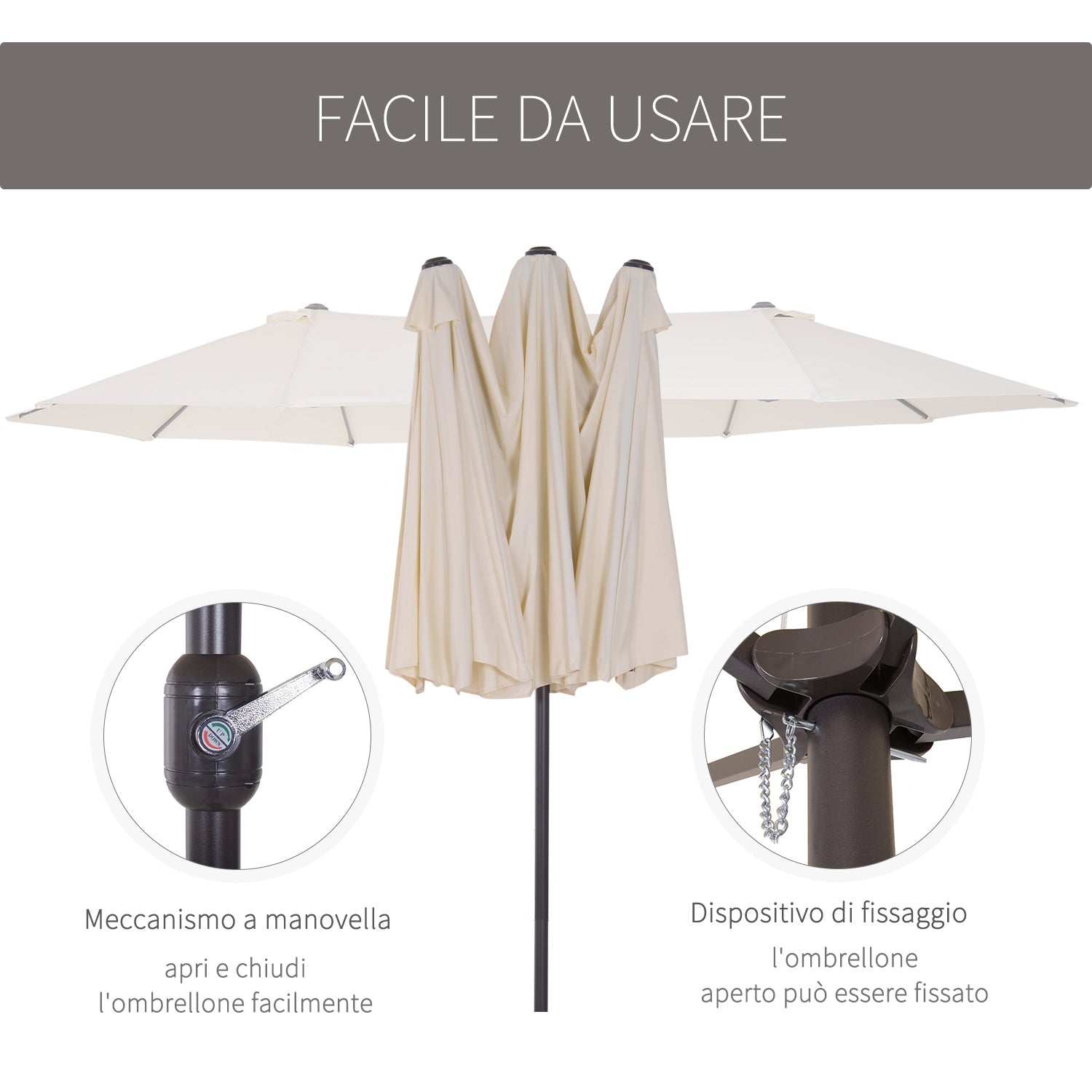 Beige Umbrella Garden Parasol and Double exterior fabric and polyester, 4.55 x 2.4m - Borgè