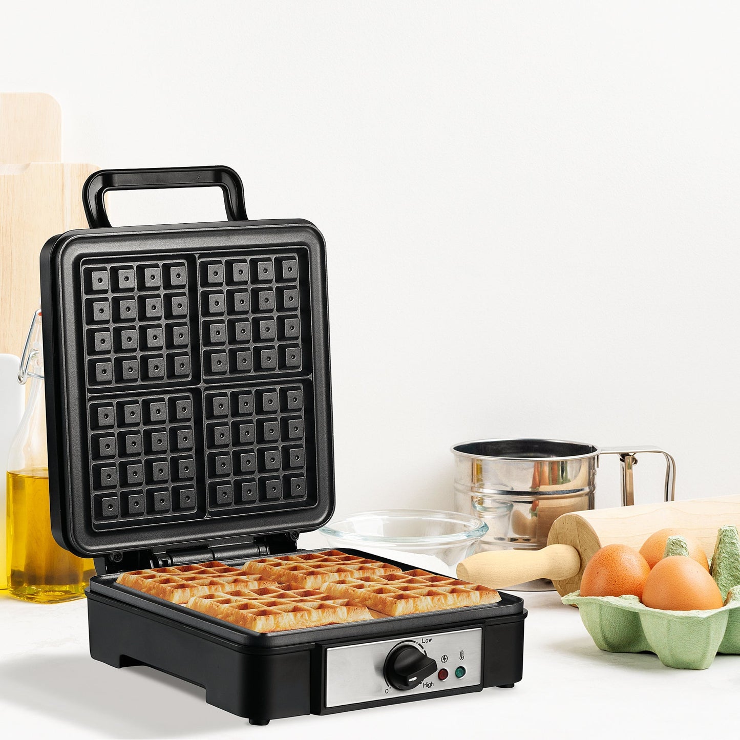 Waffle machine with non -stick plates and adjustable temperature, 1200w, black