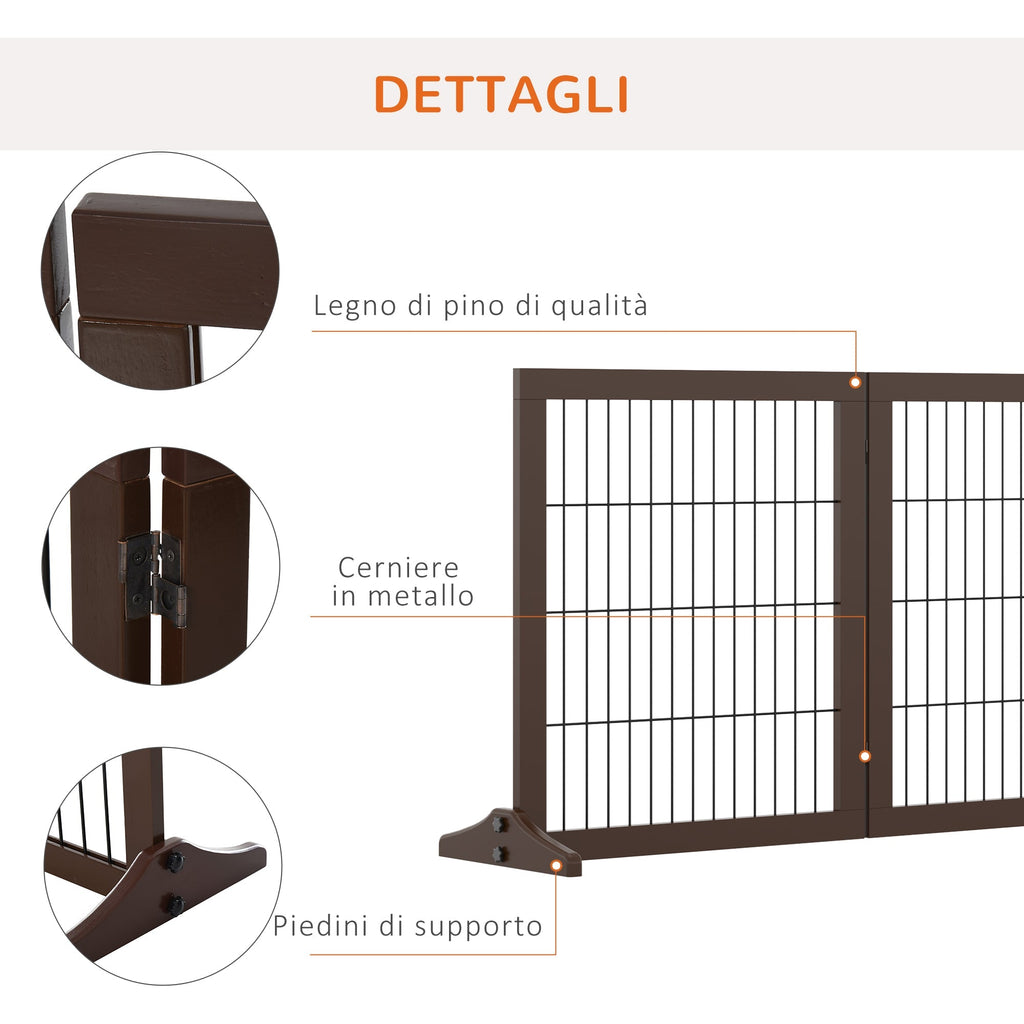 Folding and Adjustable Pet Gate in Pine Wood and Metal with Stable Base, for Dogs and Puppies, 185x36x71cm - Borge' Group Limited