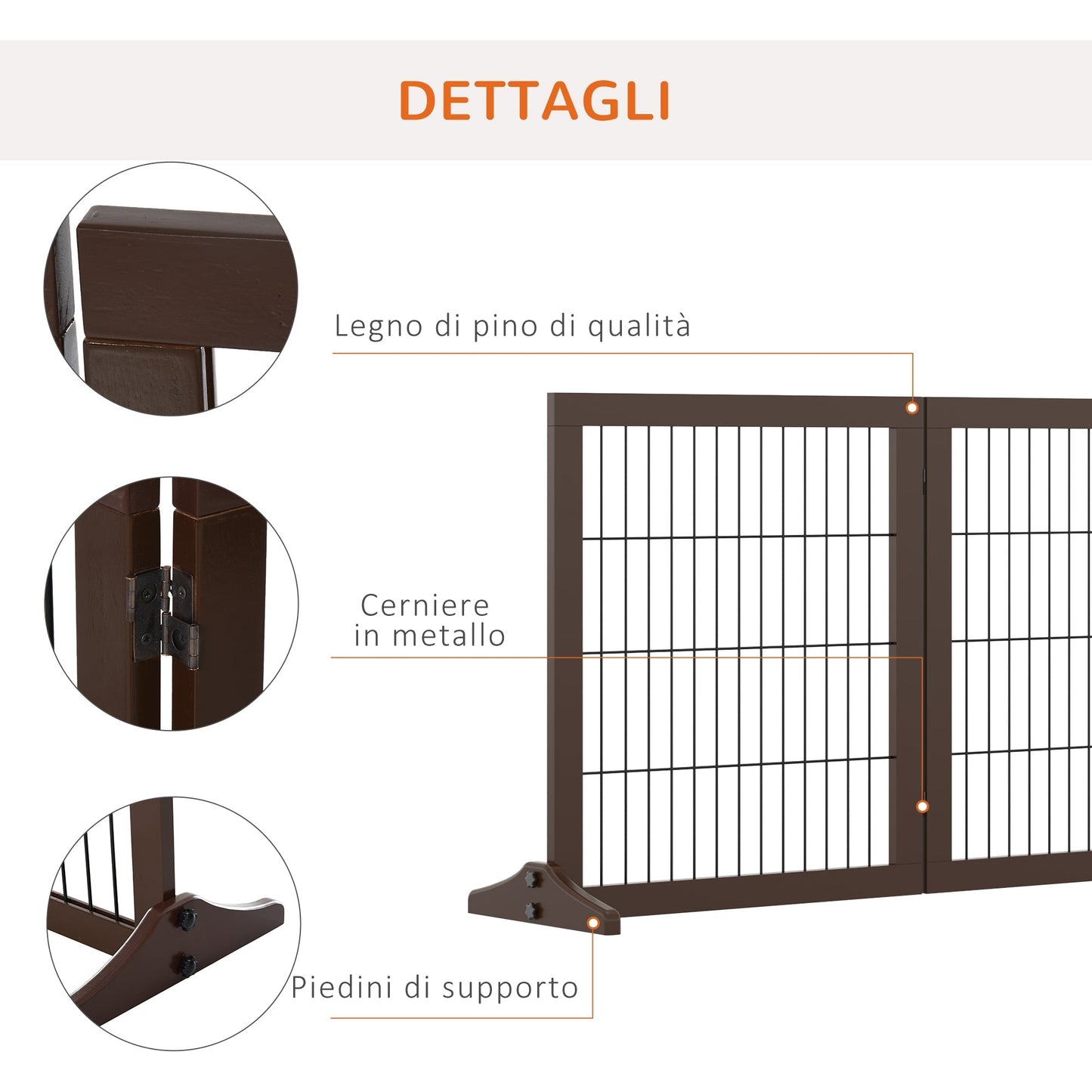 Pawhut folding and adjustable gate in pine wood and metal with stable base, for dogs and puppies, 185x36x71cm - Borgè