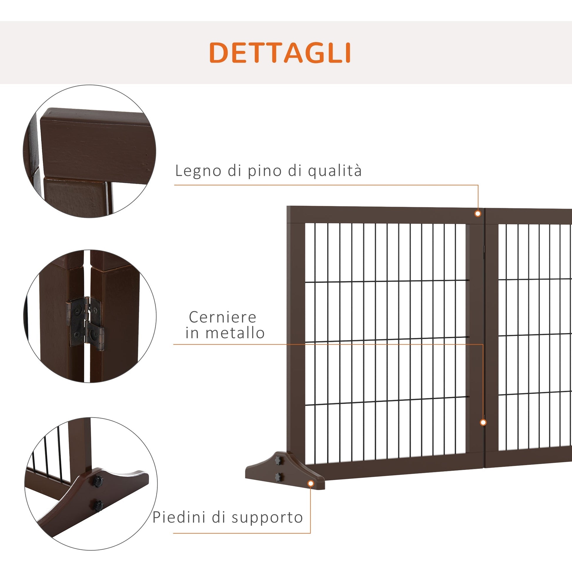 Pawhut folding and adjustable gate in pine wood and metal with stable base, for dogs and puppies, 185x36x71cm - Borgè