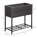 Raised Garden Bed, Wicker-Effect Planter with Shelf, Raised Garden Bed for Indoor and Outdoor Use, Grey (70cm x 30cm x 72cm) - Borge' Group Limited