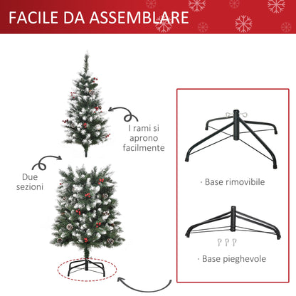 artificial snowy Christmas tree with white pine cones removable folding 150cm - white/green - Borgè