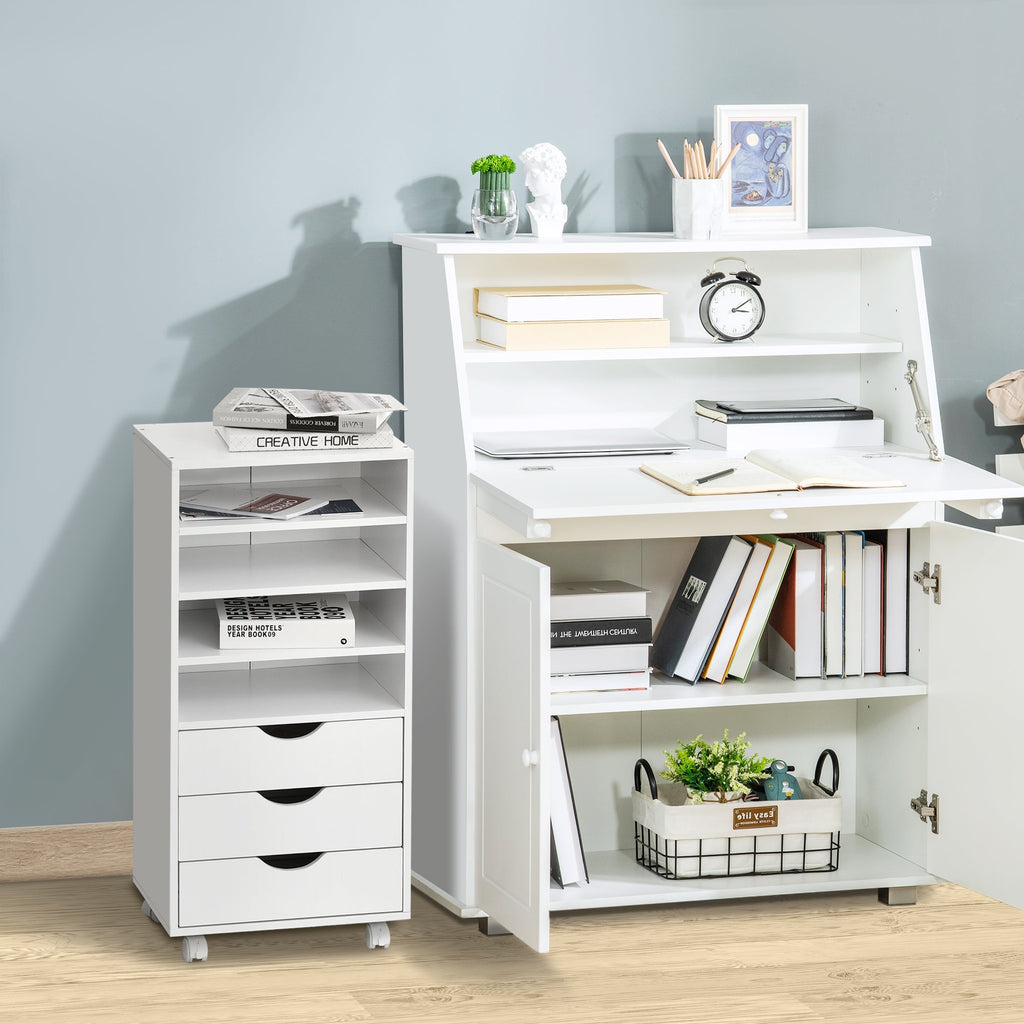 Vadet Tagged Coaching Daid with 4 wheels 4 shelves 3 drawers in Wooden Wooden White MDF 38 x 30 x 86.8 cm - Borgè