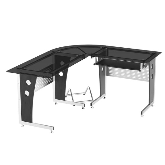 Corner Desk with Black Glass Top | 164 x 139 x 75cm