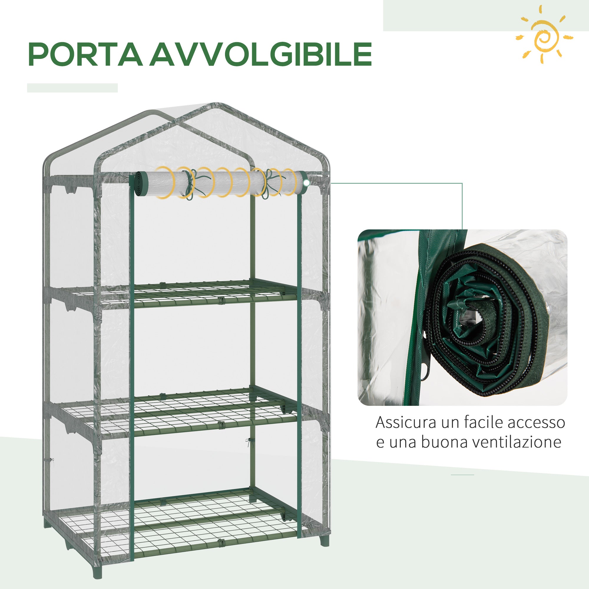 Outsunny mini greenhouse with plastic cover, steel frame with 3 shelves, 69x49x125cm, transparent - Borgè