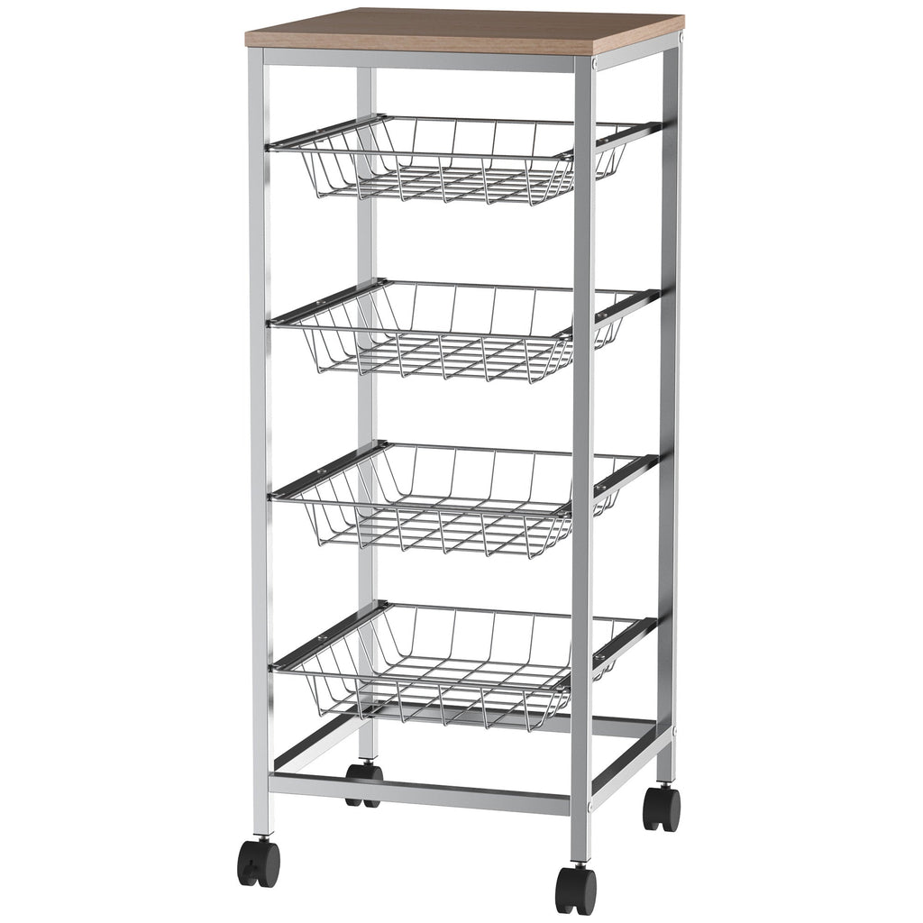 Kitchen Cart with removable steel and wheels, 36.5x36.5x89cm - Borgè