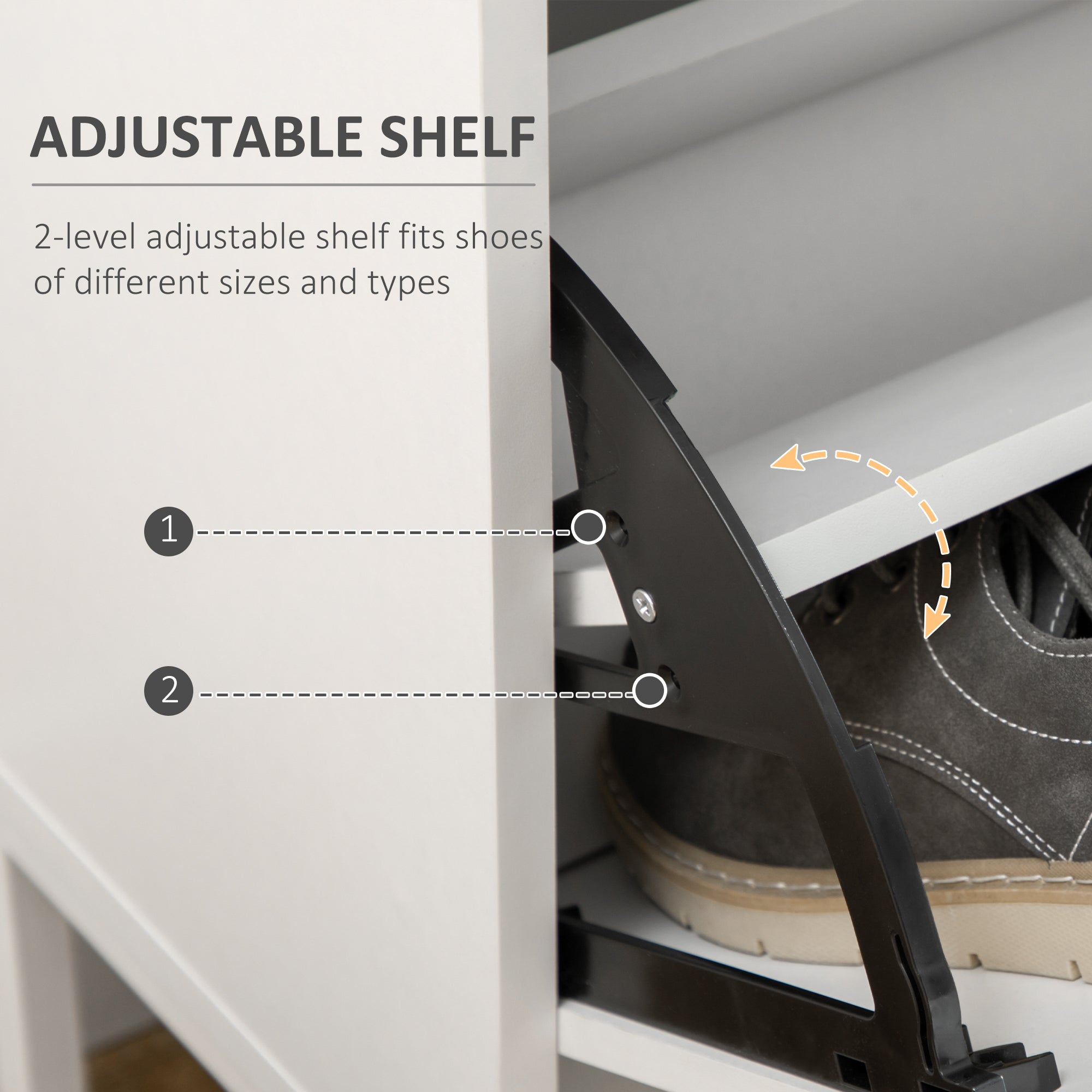 Modern Mobile Mobile for 12 pairs of shoes with 2 limelight and drawer doors, 76x26x110 cm, white - Borgè