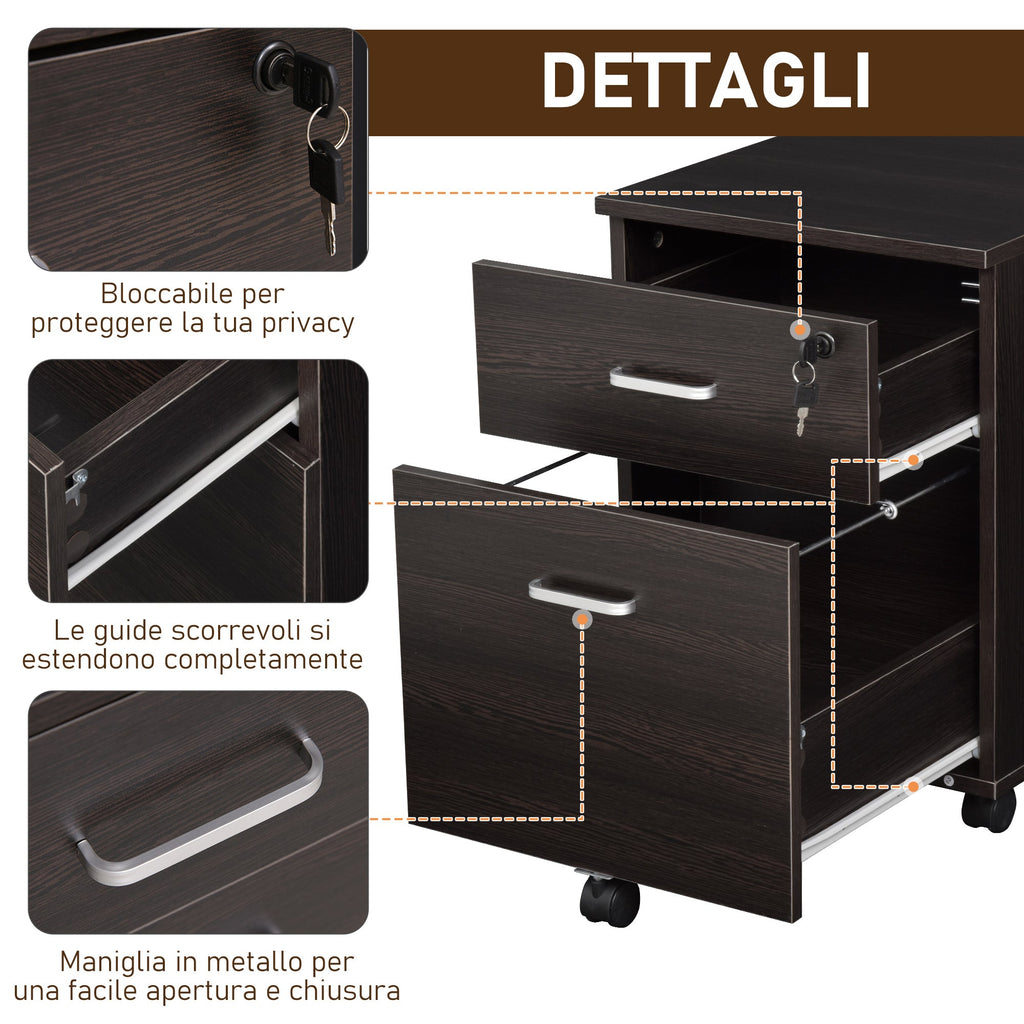 Vadetto chest of drawer with black wooden office with 2 drawers 40 x 44 x 54.6cm - Borgè