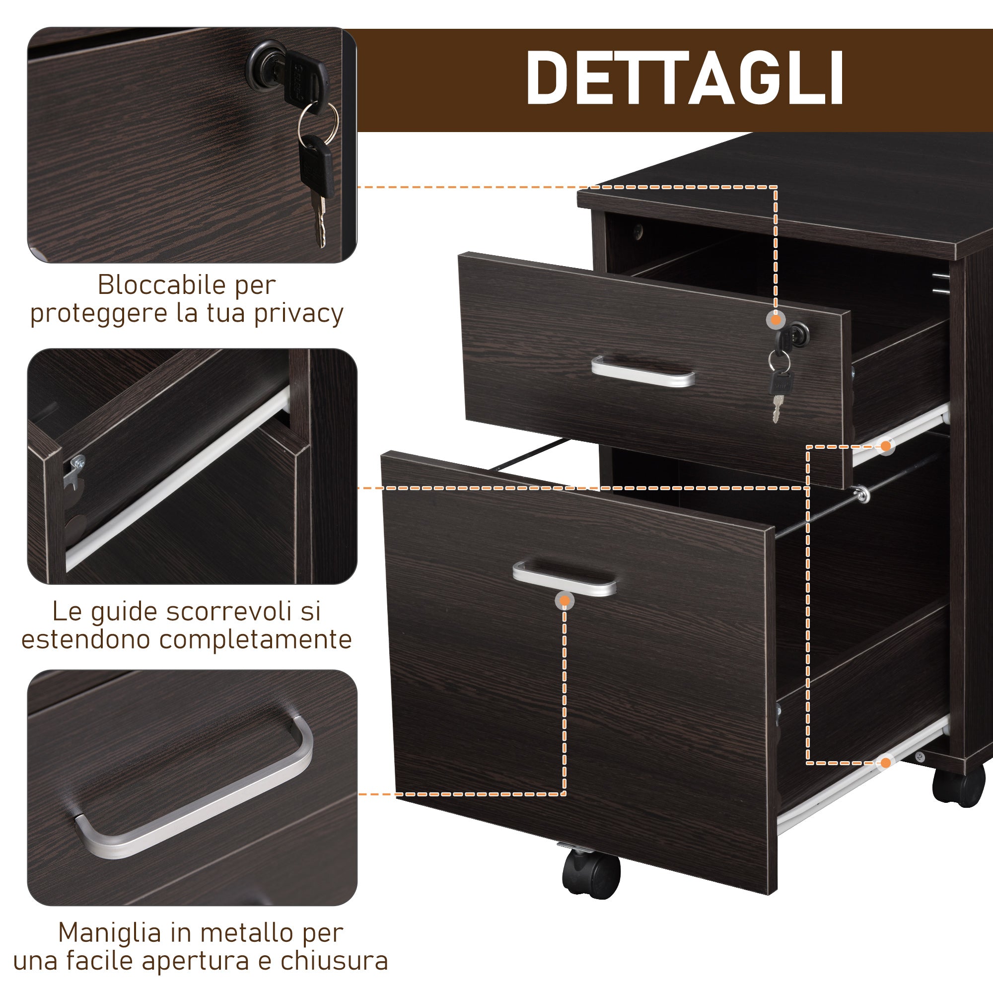 Vadetto chest of drawer with black wooden office with 2 drawers 40 x 44 x 54.6cm - Borgè