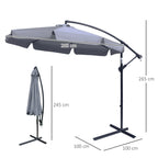 2.7x2.7 m Garden Umbrella with Metal Arm and Adjustable Polyester Canopy and Crank Opening, Grey - Borge' Group Limited