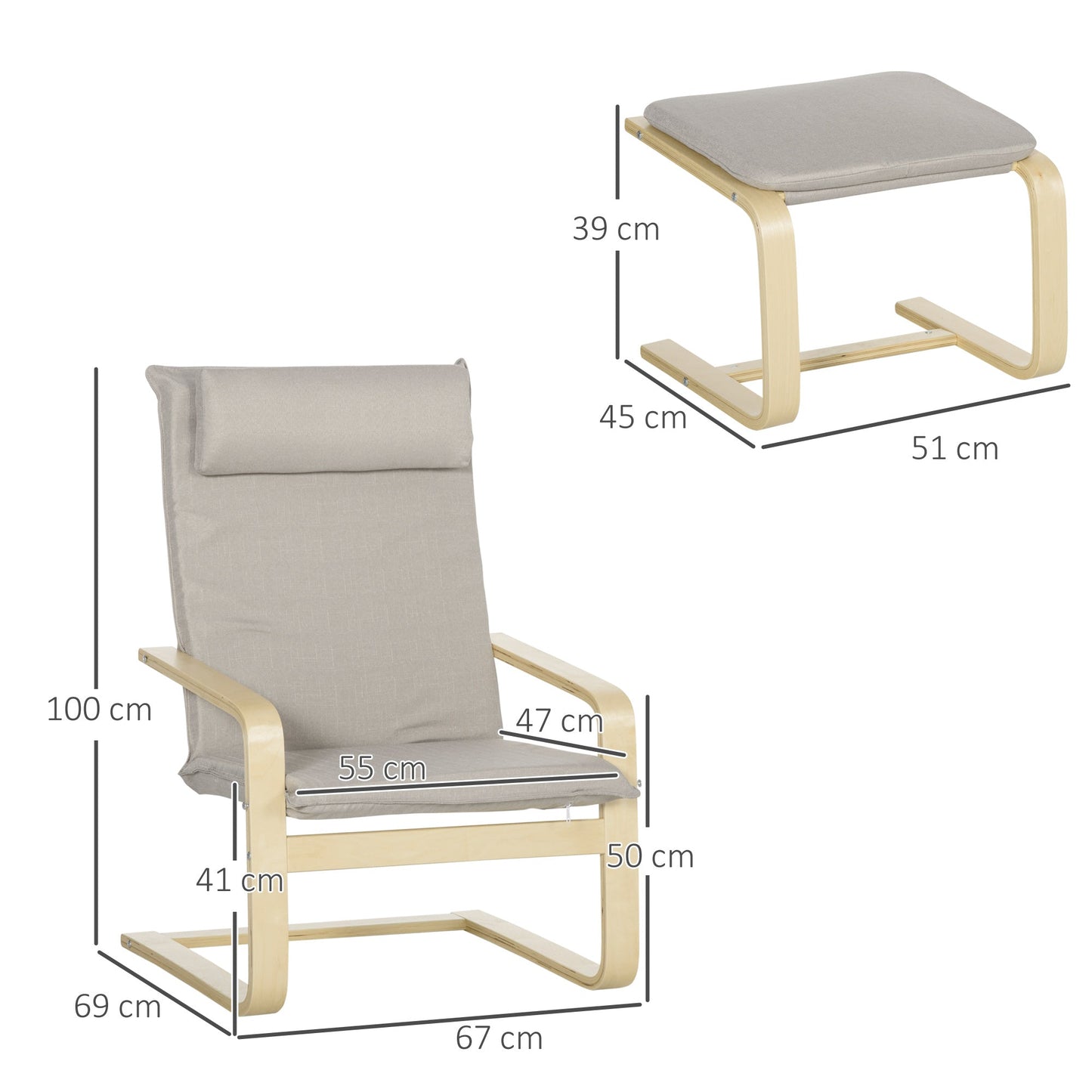 RELAXATION ARMS WITH PUUF PUGGESDI, WOOD ARMS AND LINE EFFECT WINE WITH POGGATEEST CUSCHE, 67X69X100CM, Grey - Borgè