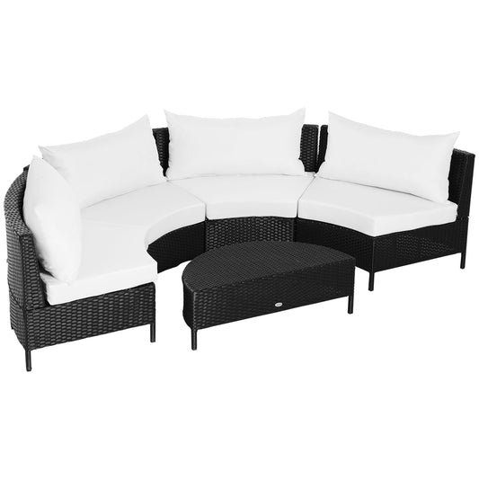 Outsunny Garden furniture in Black Rattan with white cushions, 5 -piece set with table - Borgè