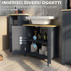 Bathroom Grey Sink Vanity with 2 doors in MDF and adjustable internal shelf | 60x30x60 cm - Borgè